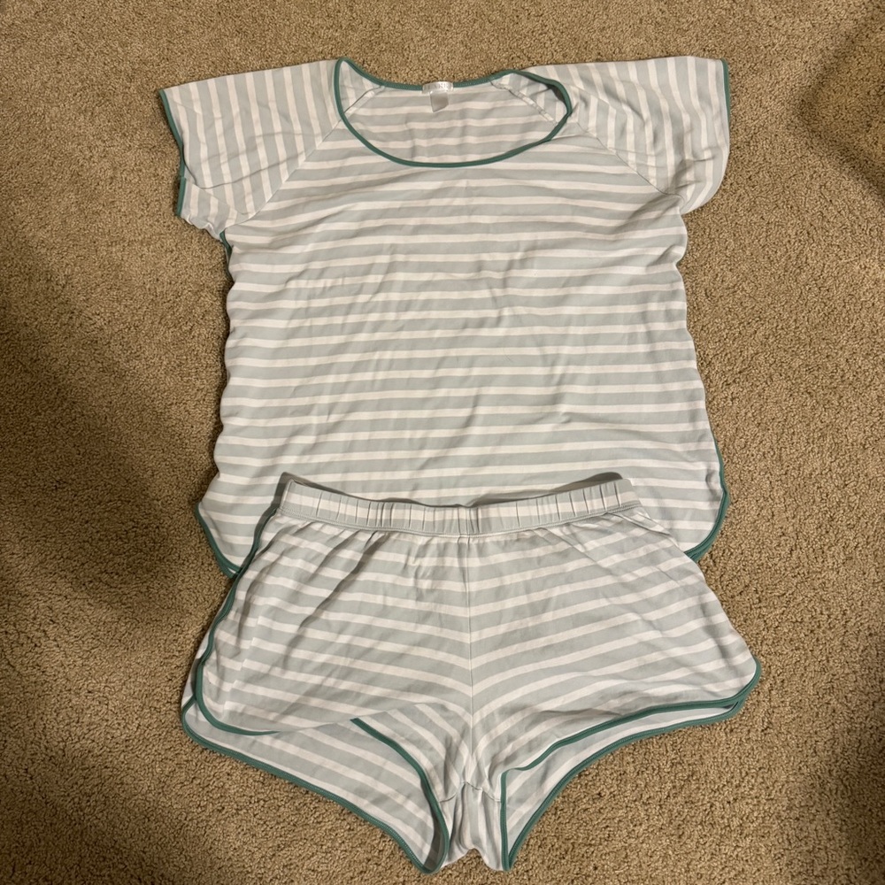 LAKE Pajamas Prima Cotton Striped Pajama Set Shorts CELADON Green Stripe XL